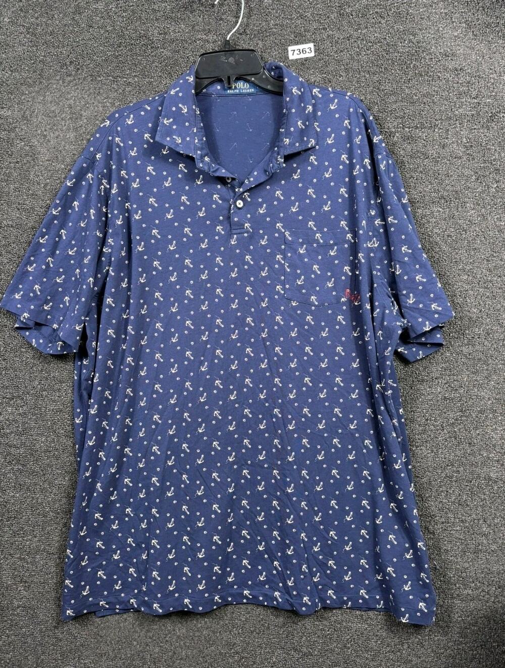 Polo Ralph Lauren Polo Shirt Mens Size XXL Anchor Pattern Navy Blue Nautical